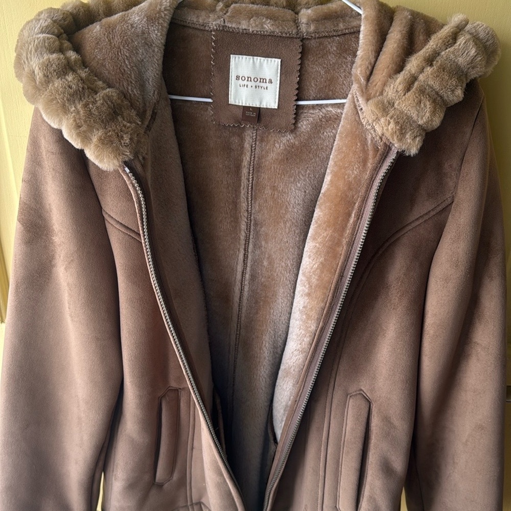 Sonoma Women's Brown Faux Fur Hooded Jacket